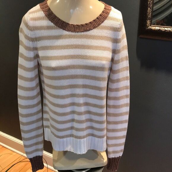 Banana Republic camel/white stripe/copper sweater - Picture 1 of 6